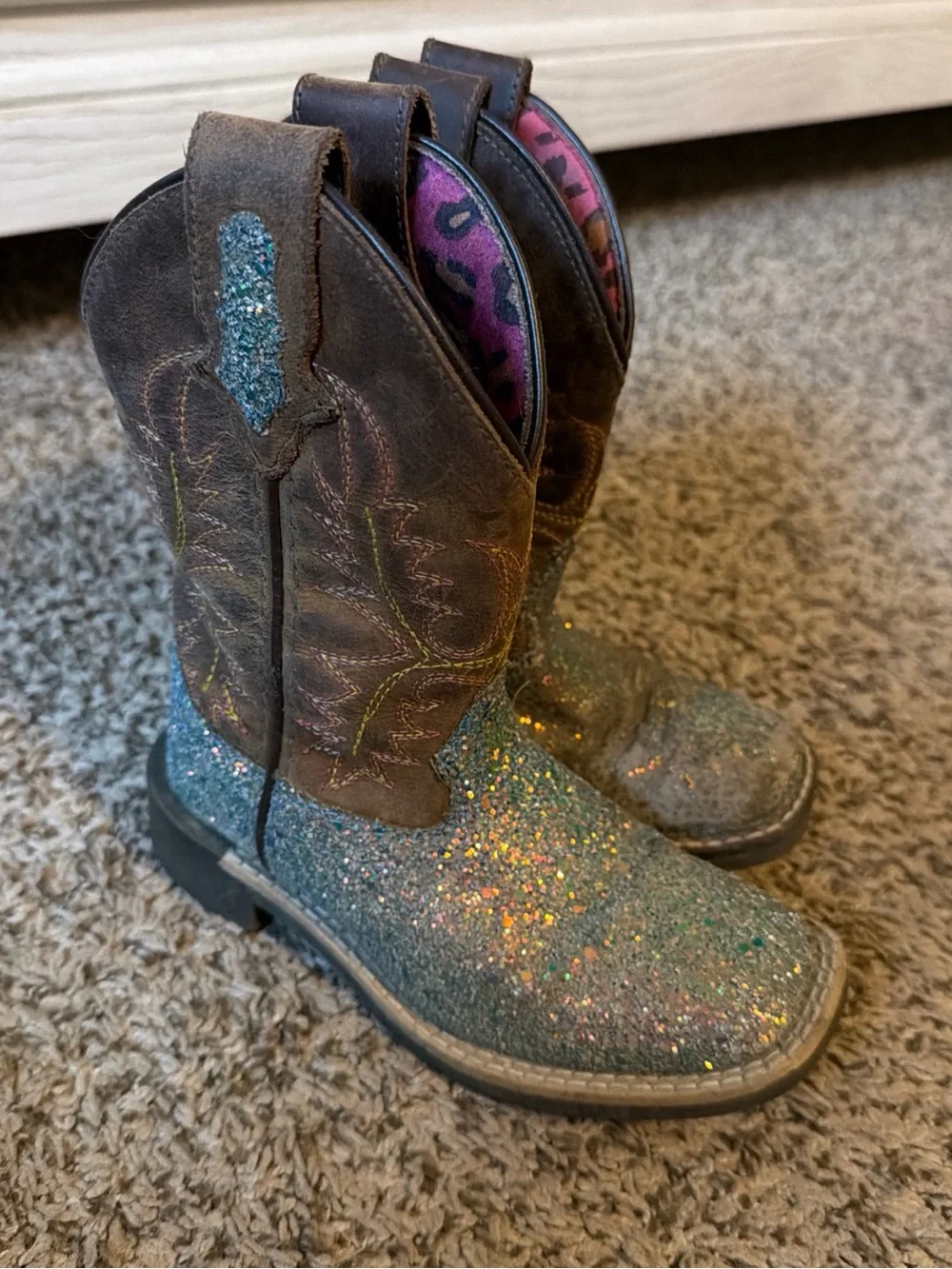 Smoky Mountain Ariel Western Boots Girls Sz 10R Brown Glitter Cowboy Booties.